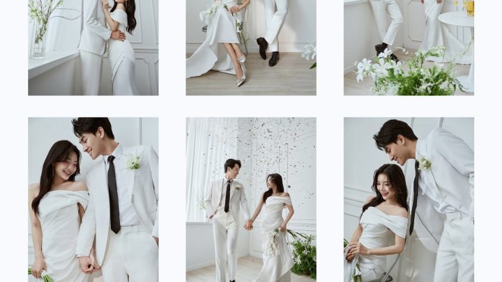 Bộ sưu tập ảnh cưới phong cách Hàn Quốc với tông màu trắng thanh lịch và sang trọng.