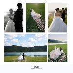 Bộ sưu tập ảnh cưới lãng mạn và sang trọng với bối cảnh ngoại cảnh đồi cỏ và hồ nước.