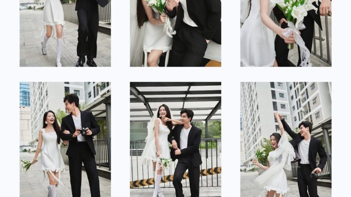 Bộ ảnh pre-wedding cặp đôi với phong cách Hàn Quốc nhẹ nhàng và vui tươi tại bối cảnh đường phố.