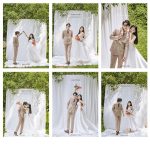 Bộ ảnh cưới phong cách Hàn Quốc nhẹ nhàng và lãng mạn của cặp đôi trong trang phục váy trắng và vest beige.