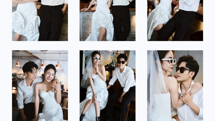 Bộ ảnh pre-wedding phong cách Hàn Quốc hiện đại, trẻ trung với tông màu trắng đen thanh lịch.