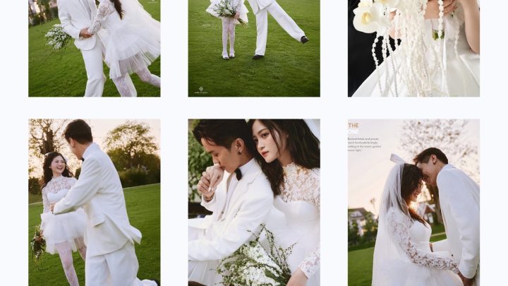 Bộ ảnh cưới pre-wedding lãng mạn và sang trọng của cặp đôi tại không gian ngoại cảnh xanh mát.