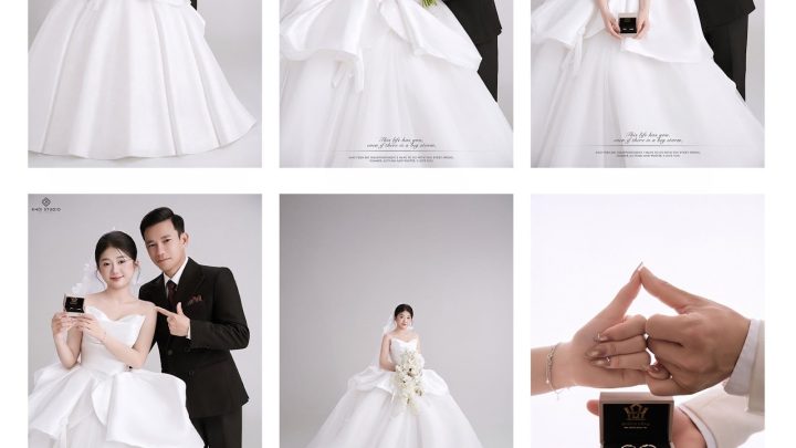 Bộ ảnh cưới lãng mạn và sang trọng của cặp đôi được thực hiện tại studio với phong cách Hàn Quốc.