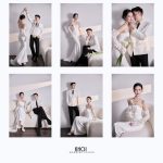Bộ ảnh cưới pre-wedding phong cách sang trọng và hiện đại với tông màu trắng chủ đạo tại studio.