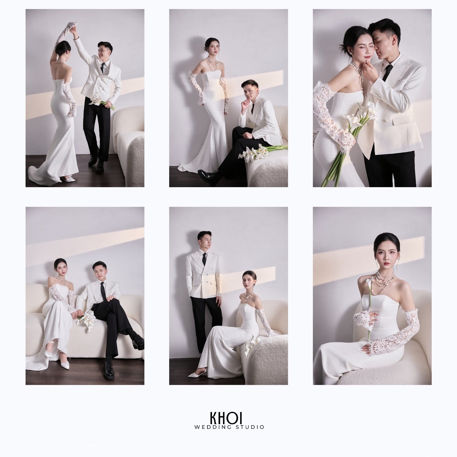 Cặp đôi trẻ tạo dáng tình tứ trong album chụp ảnh cưới concept tối giản hiện đại tại Khói Studio TP Vinh